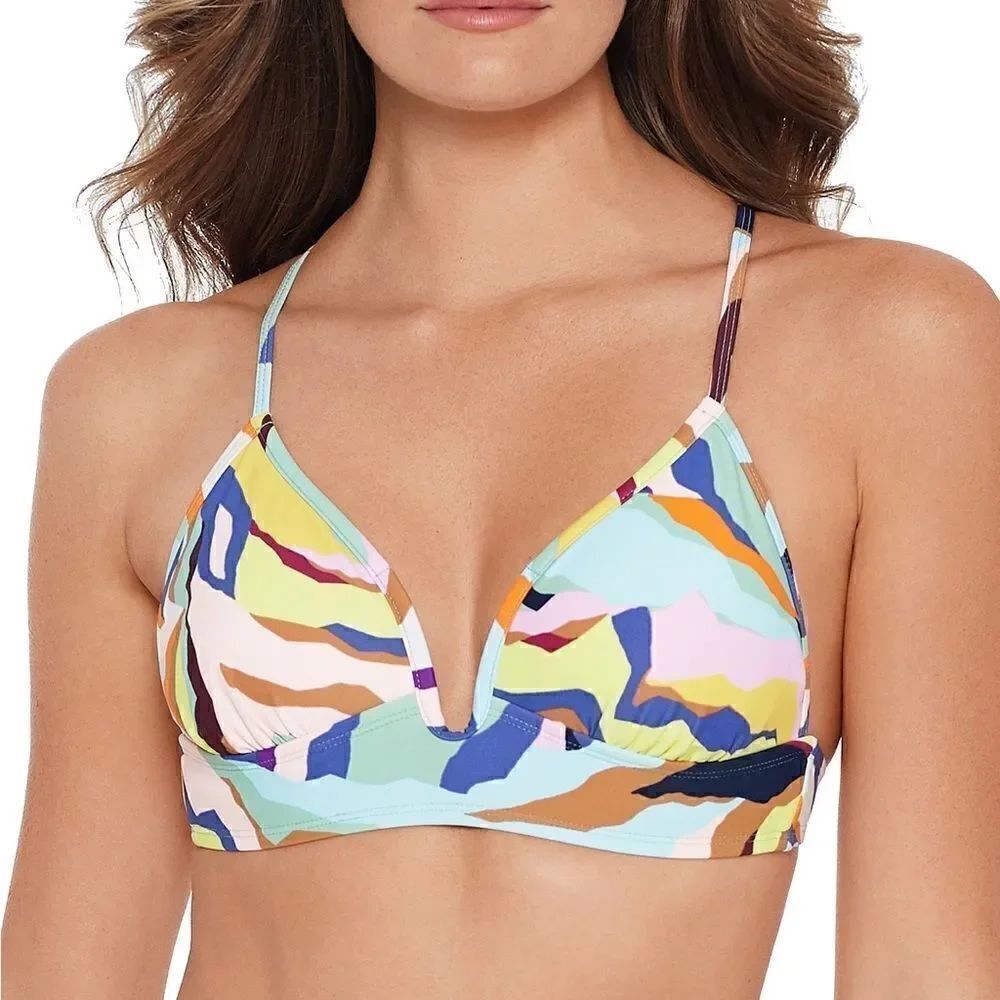 Salt + Cove Multi Zebra Juniors Printed Cross-Back Bikini Swim Top Medium NWT